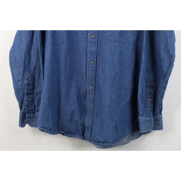 Vintage 90s Streetwear Mens Large Faded Denim Jean Collared Button Down Shirt - Picture 3 of 13